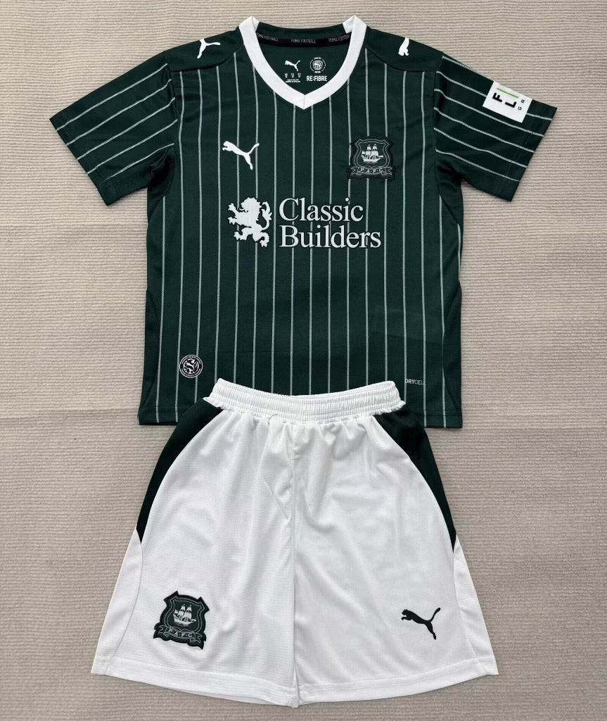 Plymouth 26/27 Dark Green/White Pinstripes Home Kids Jersey Set