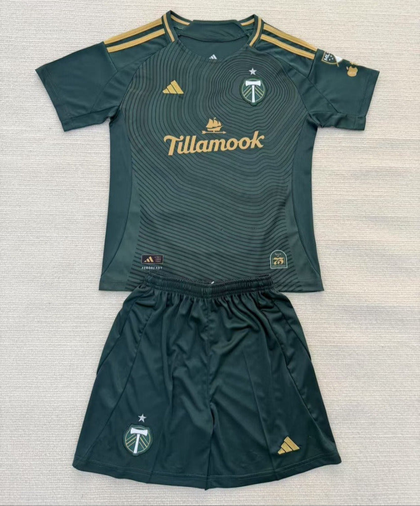 Portland Timbers 25/26 Green Home Kids Jersey Set