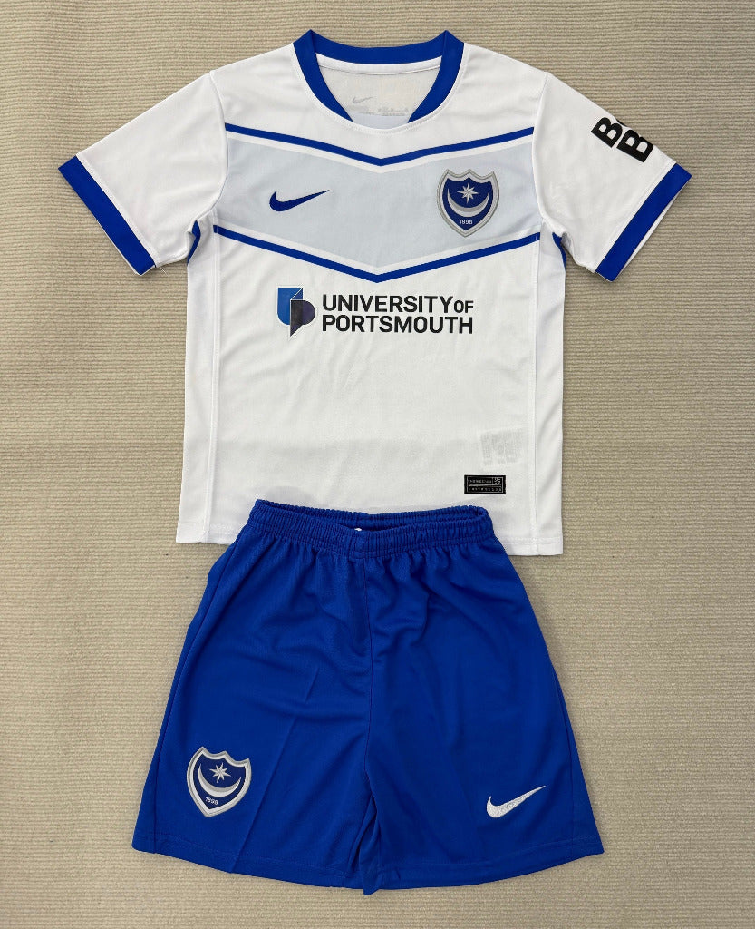 Portsmouth 25/26 White/Blue Away Kids Jersey Set