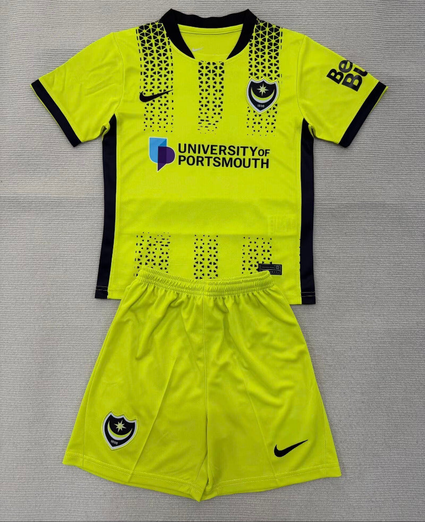 Portsmouth 25/26 Yellow/Black Third Away Kids Jersey Set