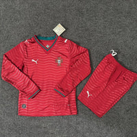 Portugal 2026 Red/Blue Home Long Sleeve Kids Jersey Set