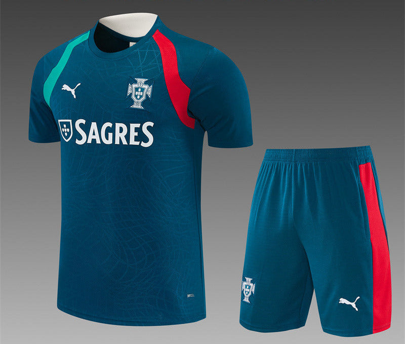 Portugal 2026 Red/Dark Blue/Green Pre-Matcn Kids Jersey Set