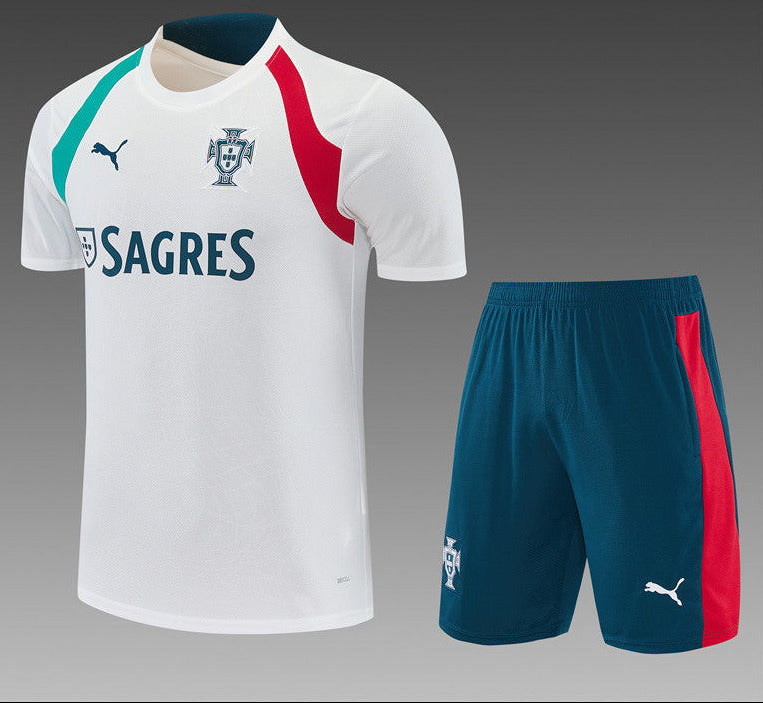 Portugal 2026 White/Dark Blue/Green Training Kids Jersey Set