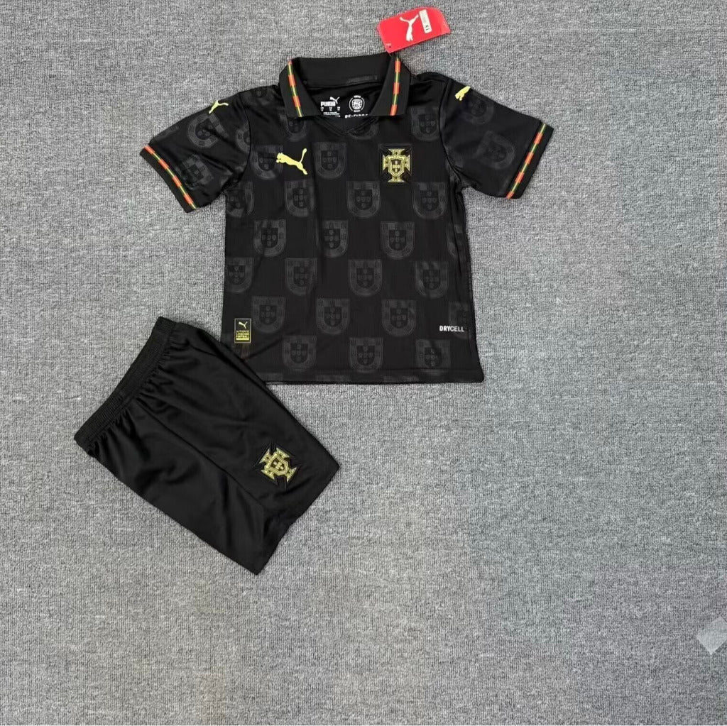 Portugal 25/26 Black Away Kids Jersey Set