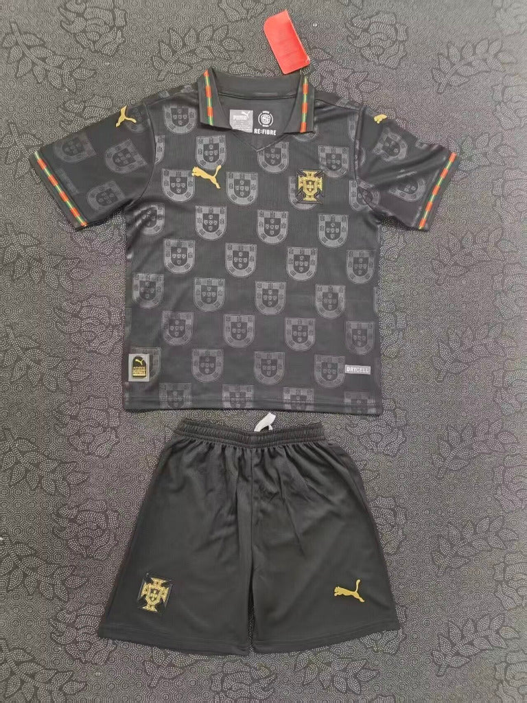 Portugal 25/26 Black Away Kids Jersey Set