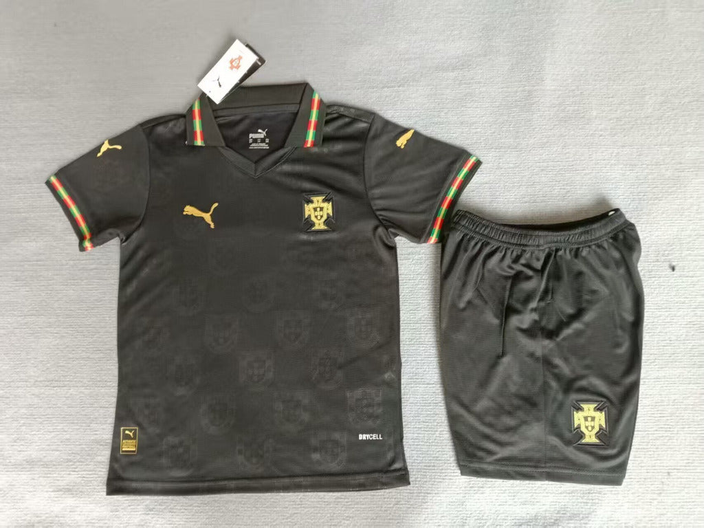 Portugal 25/26 Black Away Kids Jersey Set