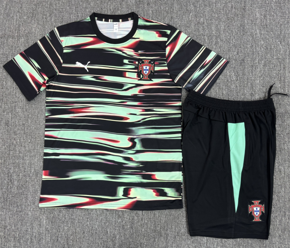 Portugal 25/26 Black/Green Training Kids Jersey Set