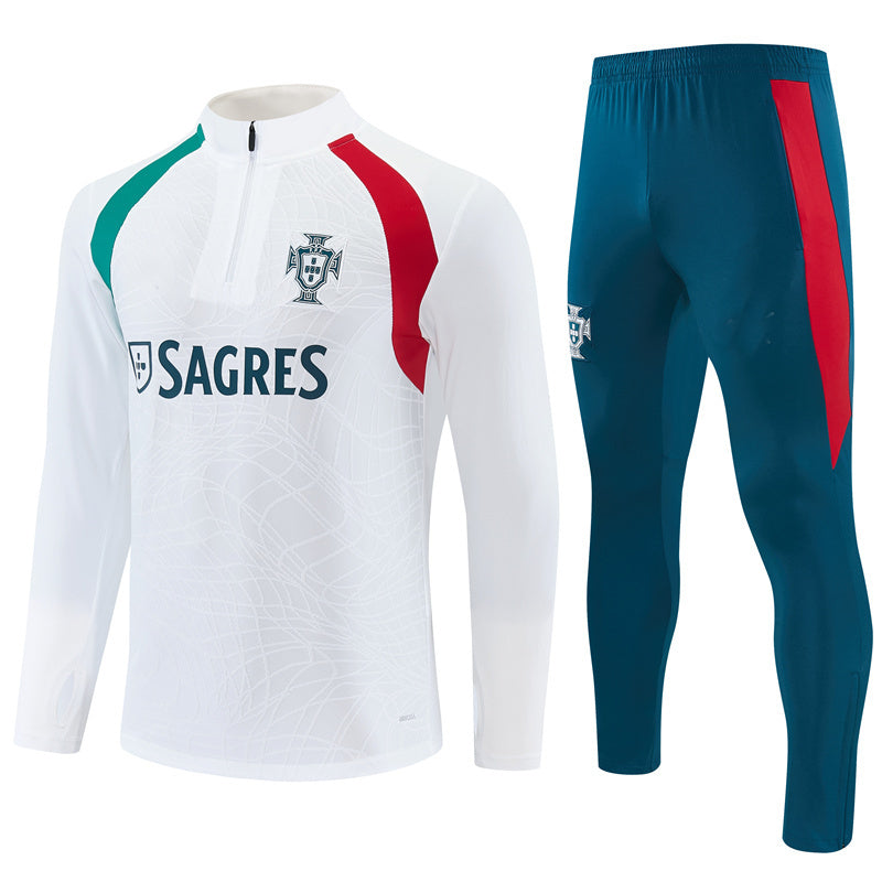 Portugal 26/27 White and Green with Red Shoulder Training Tracksuit Set