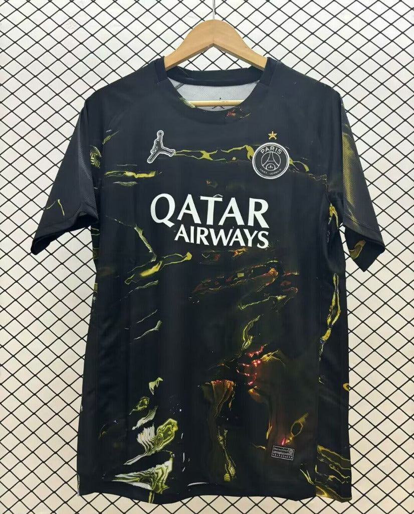 PSG 2026 Black Base With Yellow Marble-Style Jersey