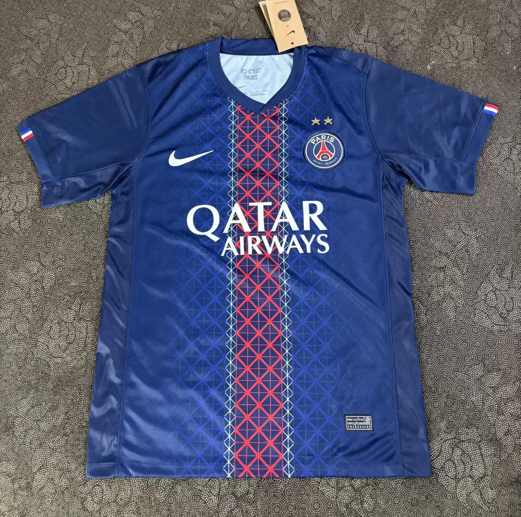 PSG 25/26 2 Star Navy/Red/White Central Stripe Home Jersey