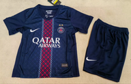 PSG 25/26 2 Star Navy/Red/White Central Stripe Home Kids Jersey Set