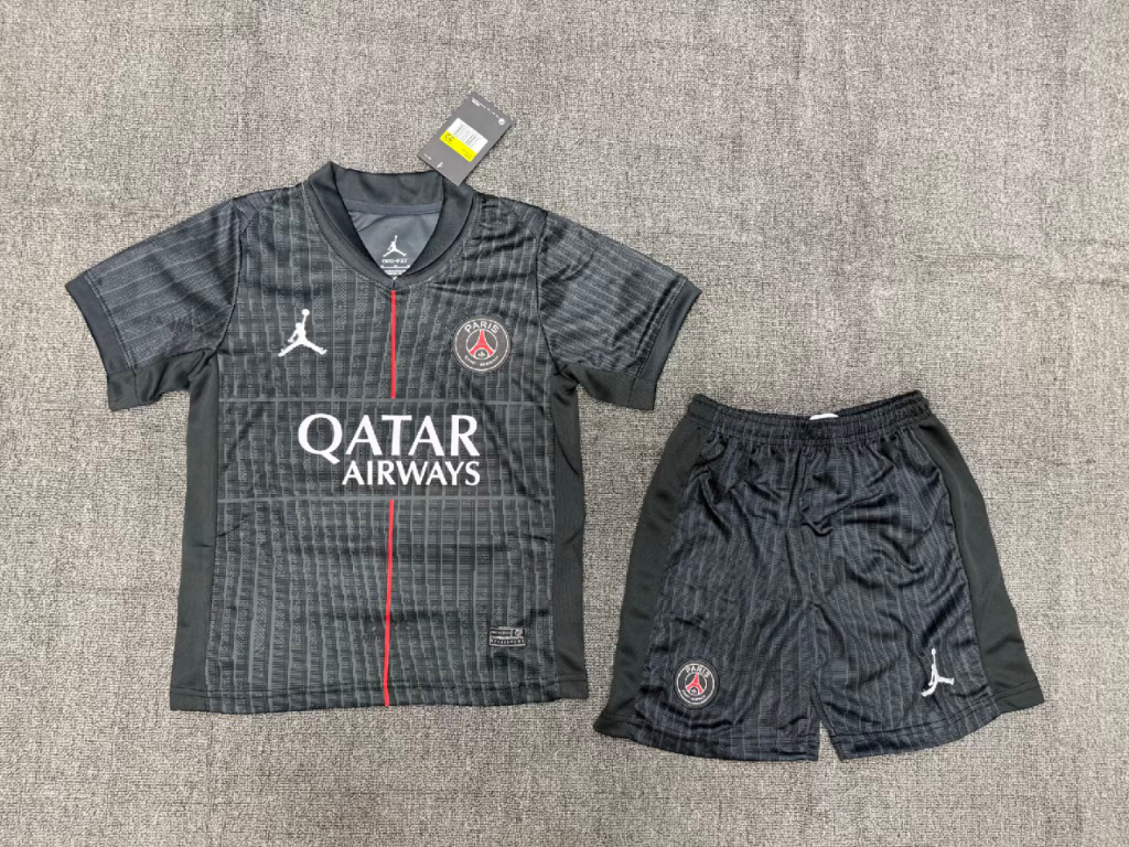 PSG 25/26 Black Stadium Fourth Kids Jersey Set