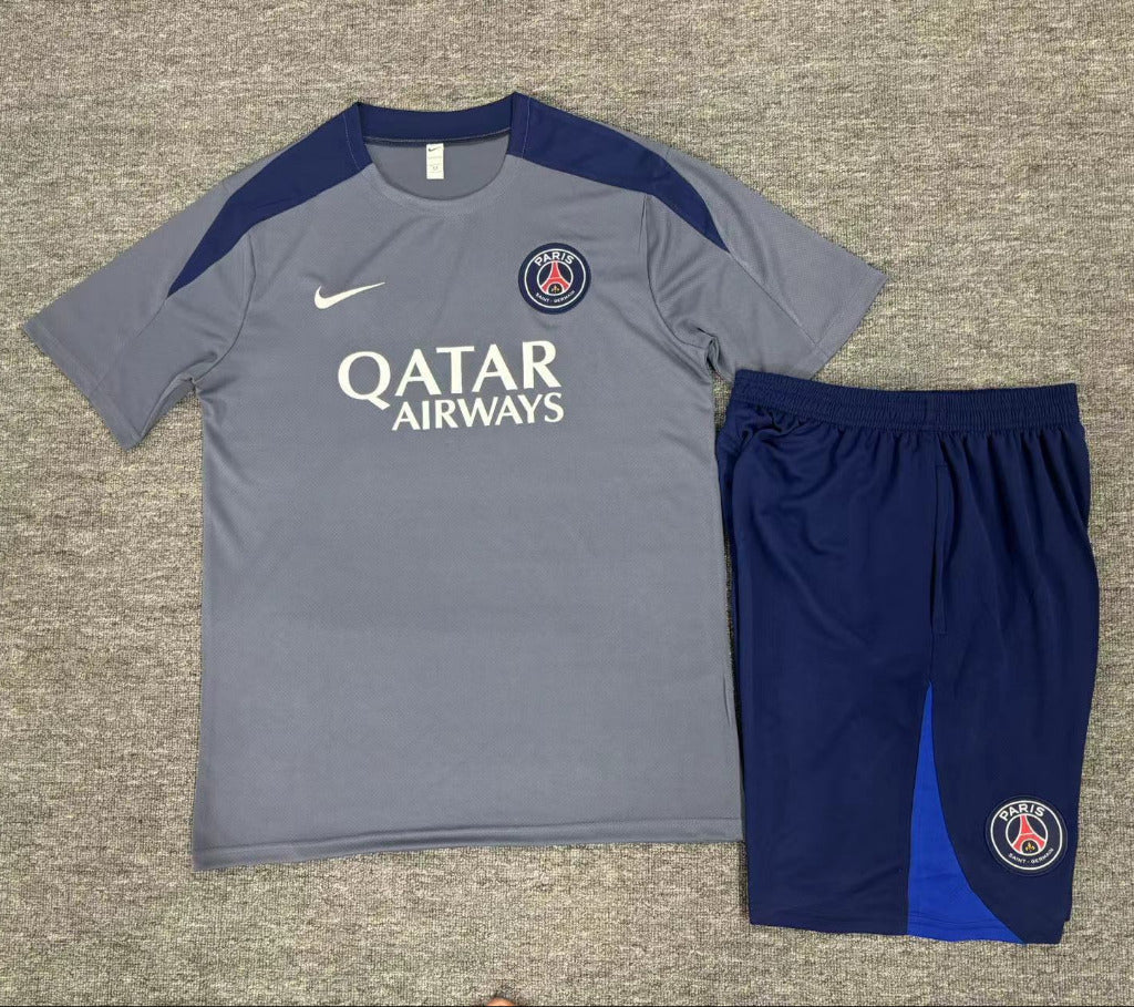 PSG 25/26 Gray/Blue Training Kids Jersey Set