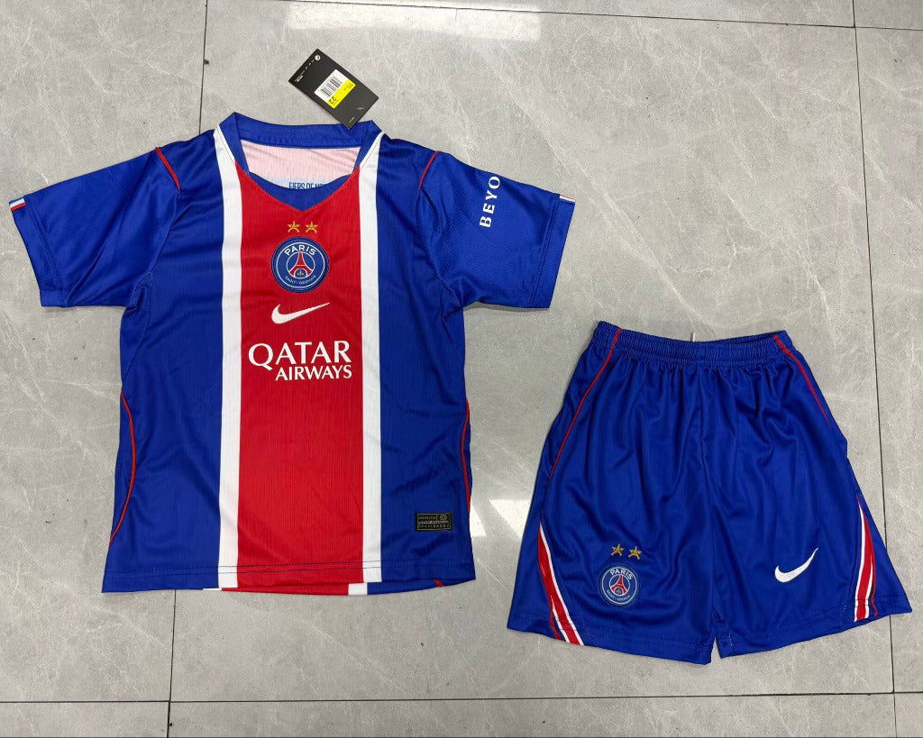 PSG 26/27 2 Star Royal Blue/Red Stripe Home Kids Jersey Set