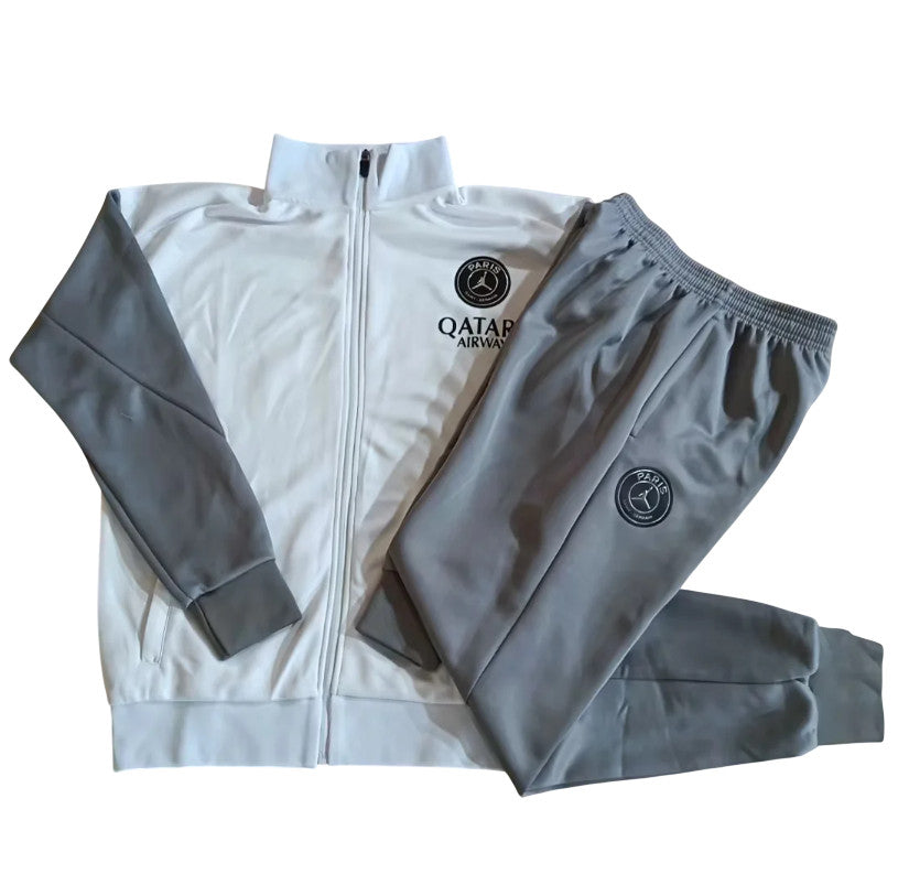 PSG 26/27 White/Gray Long Sleeve Kids Tracksuits