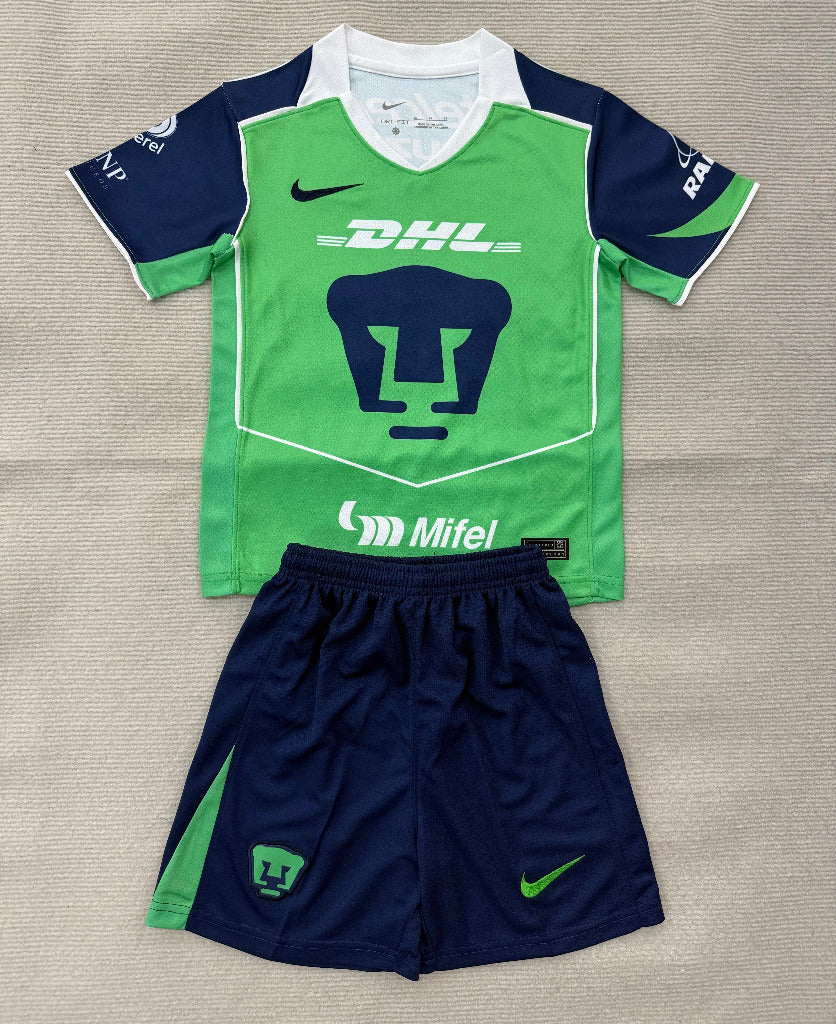Pumas 25/26 Green/Blue/White Third Kids Jersey Set