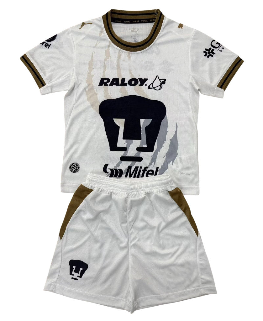 Pumas 26/27 White/Gold/Navy Away Kids Jersey Set