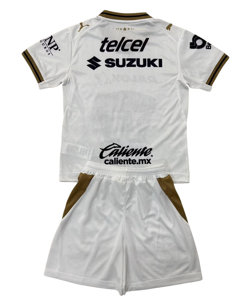 Pumas 26/27 White/Gold/Navy Away Kids Jersey Set