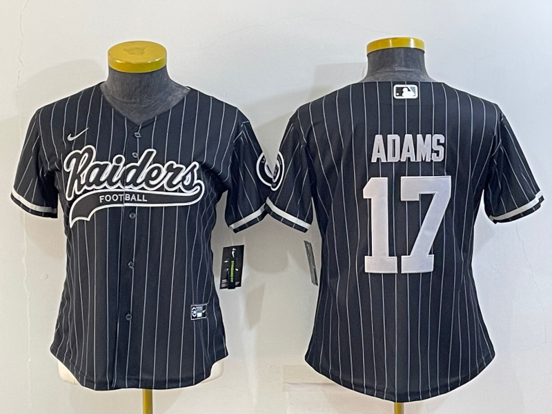 Raiders 2021/22 Adams #17 Black/White Stripes Women NFL Baseball Style Jersey