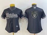 Raiders 2021/22 Black/White Stripes Women NFL Baseball Style Jersey