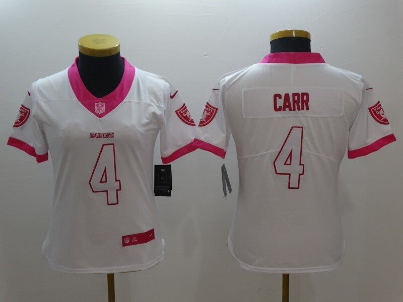 Raiders 2021/22 Carr #4 White/Pink Women NFL Jersey