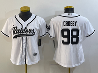 Raiders 2021/22 Crosby #98 White/Black Women NFL Baseball Style Jersey