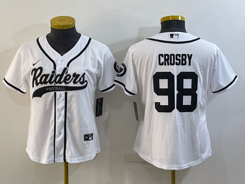 Raiders 2021/22 Crosby #98 White/Black Women NFL Baseball Style Jersey