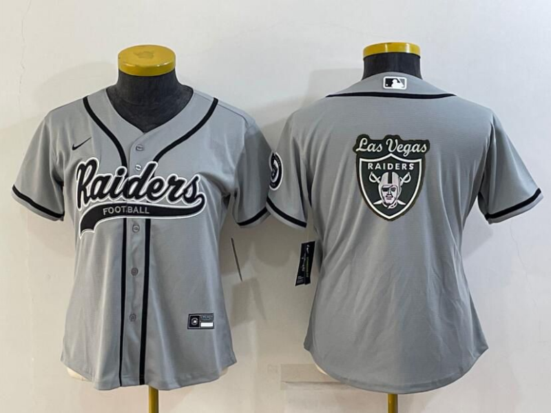 Raiders 2021/22 Gray/Black Women NFL Baseball Style Jersey