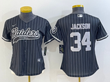Raiders 2021/22 Jackson #34 Black/White Stripes Women NFL Baseball Style Jersey