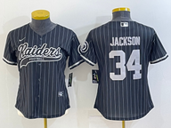 Raiders 2021/22 Jackson #34 Black/White Stripes Women NFL Baseball Style Jersey