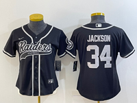 Raiders 2021/22 Jackson #34 Black/White Women NFL Baseball Style Jersey