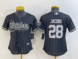 Raiders 2021/22 Jacobs #28 Black/White Stripes Women NFL Baseball Style Jersey