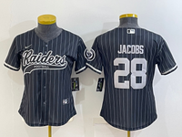 Raiders 2021/22 Jacobs #28 Black/White Stripes Women NFL Baseball Style Jersey