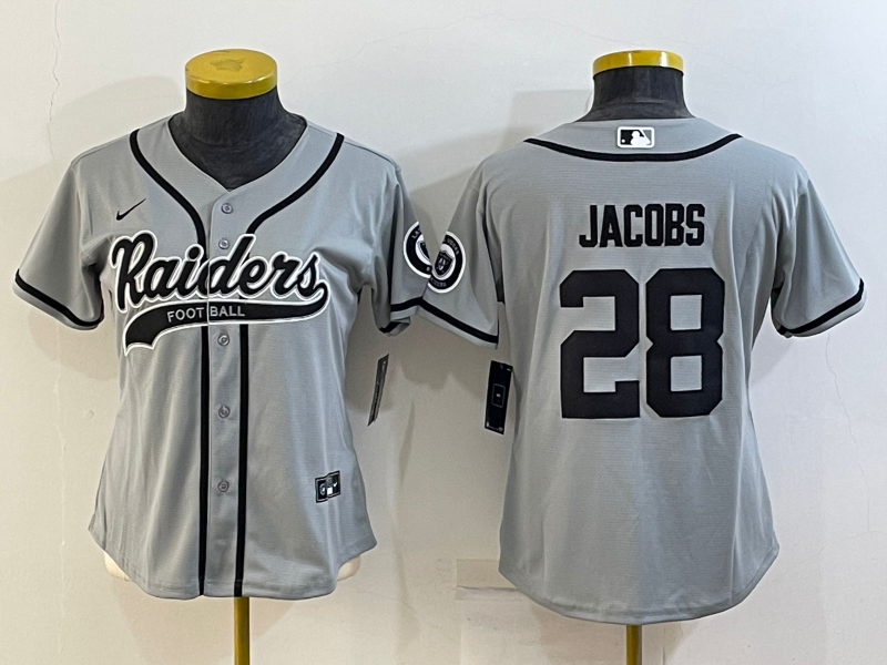 Raiders 2021/22 Jacobs #28 Gray/Black Women NFL Baseball Style Jersey