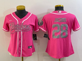 Raiders 2021/22 Jacobs #28 Pink/Gray Women NFL Baseball Style Jersey