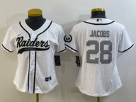Raiders 2021/22 Jacobs #28 White/Gray/Black Women NFL Baseball Style Jersey