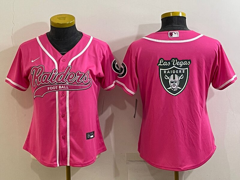 Raiders 2021/22 Pink/White Women NFL Baseball Style Jersey