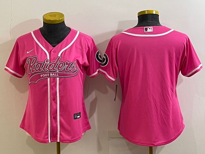 Raiders 2021/22 Pink/White Women NFL Baseball Style Jersey