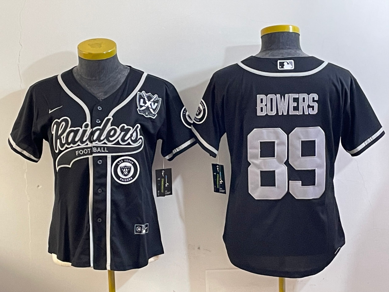 Raiders 2023/24 Bowers #89 Black/White Women NFL Baseball Style Jersey