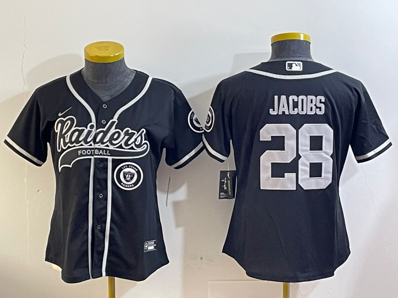 Raiders 2023/24 Jacobs #28 Black/White Women NFL Baseball Style Jersey