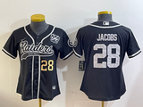 Raiders 2023/24 Jacobs #28 Black/White Women NFL Baseball Style Jersey