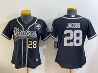Raiders 2023/24 Jacobs #28 Black/White Women NFL Baseball Style Jersey