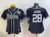 Raiders 2023/24 Jacobs #28 Black/White Women NFL Baseball Style Jersey