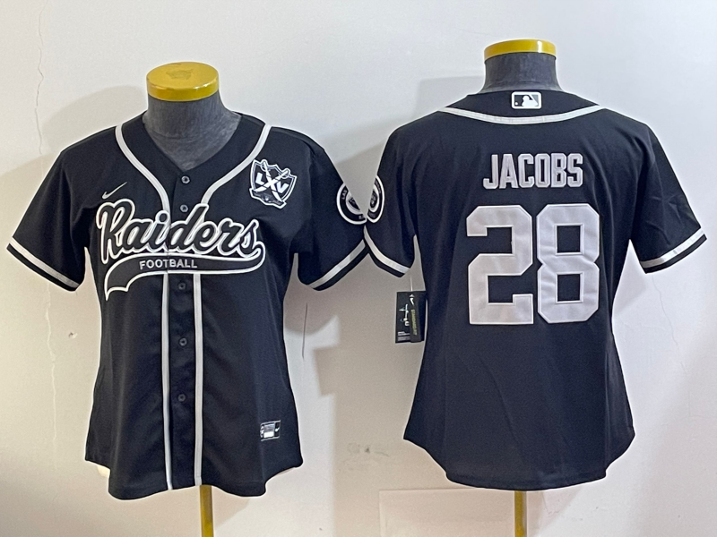Raiders 2023/24 Jacobs #28 Black/White Women NFL Baseball Style Jersey