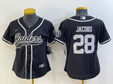 Raiders 2023/24 Jacobs #28 Black/White Women NFL Baseball Style Jersey