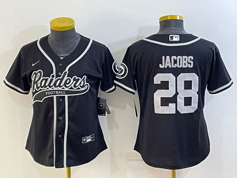 Raiders 2023/24 Jacobs #28 Black/White Women NFL Baseball Style Jersey