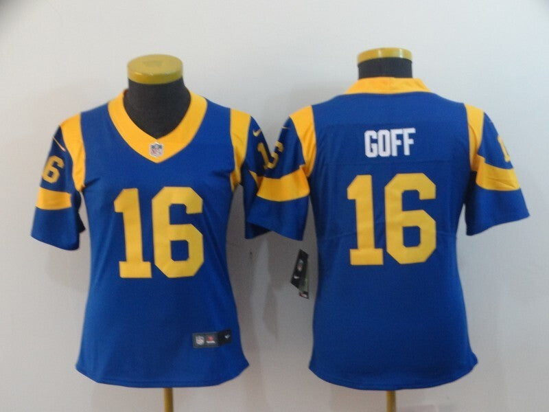 Rams 2021/22 Goff #16 Royal Blue/Yellow Women NFL Jersey