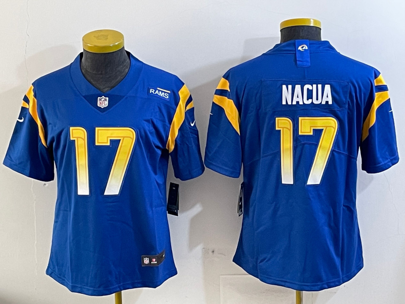 Rams 25/26 Nacua #17 Royal Blue Women NFL Jersey – Lightweight ...