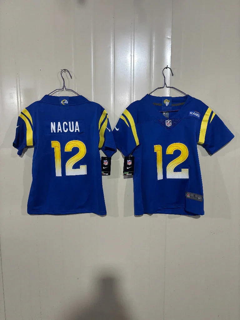 Rams 25/26 Nacua #12 Royal Blue Kids Jersey