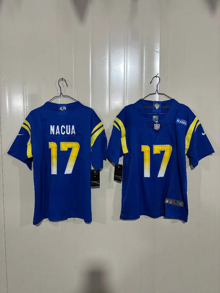 Rams 25/26 Nacua #17 Royal Blue Kids Jersey